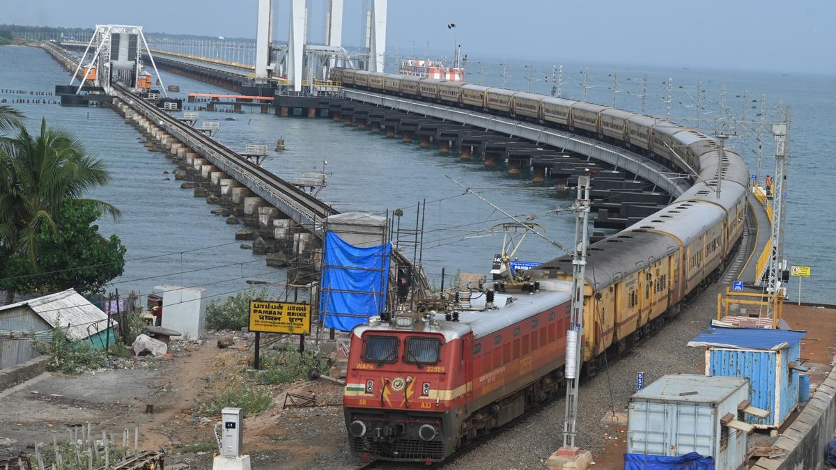Okha Express runs with electric loco from Rameswaram